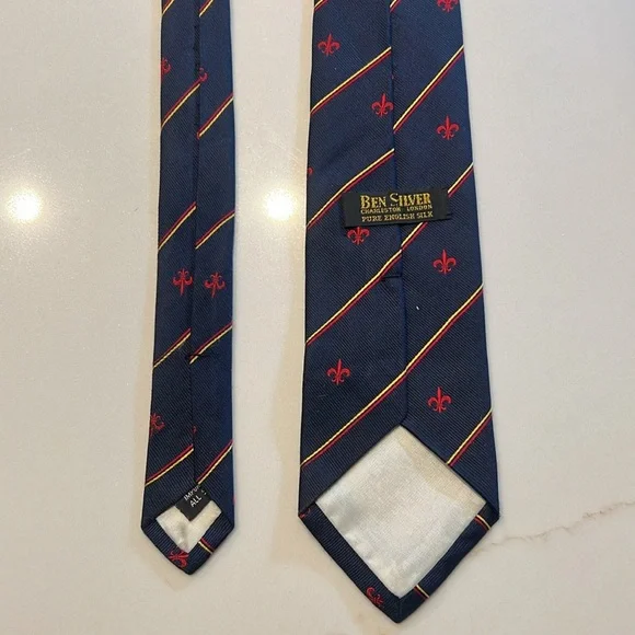 Ben Silver Fleur de Lys Pure English silk Necktie Tie - Picture 3 of 4